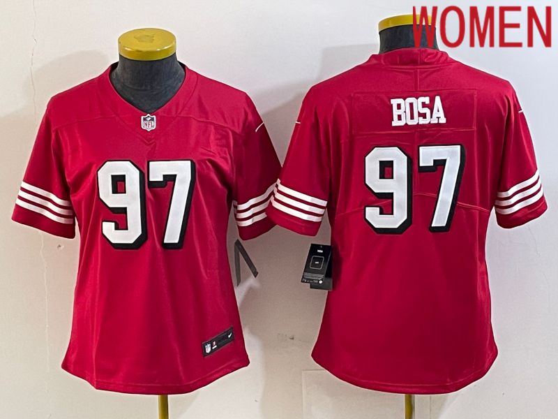 Women San Francisco 49ers 97 Bosa Red 2023 Nike Vapor Limited NFL Jersey style 2